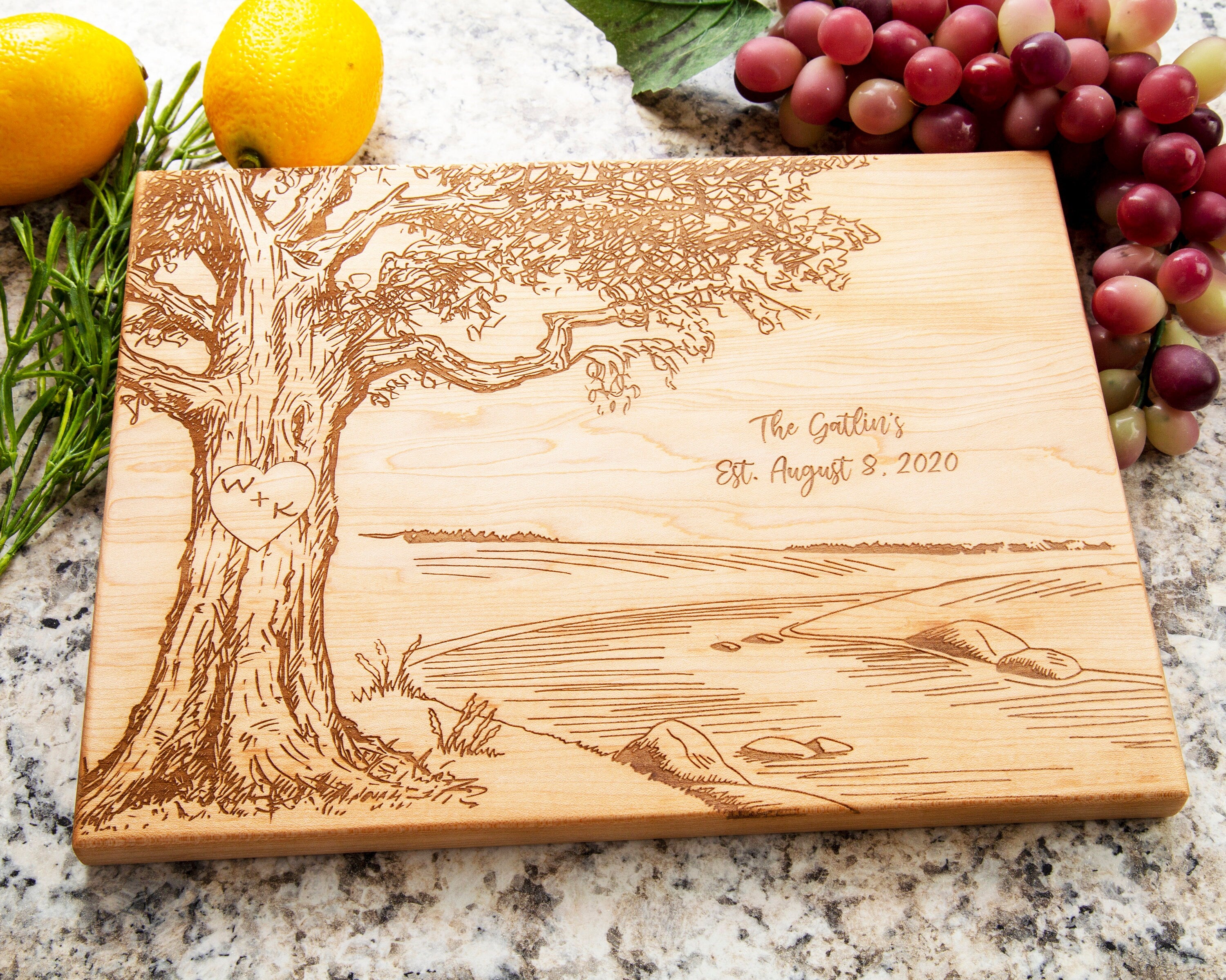 Personalized Cutting Board - Tree River Scene Board
