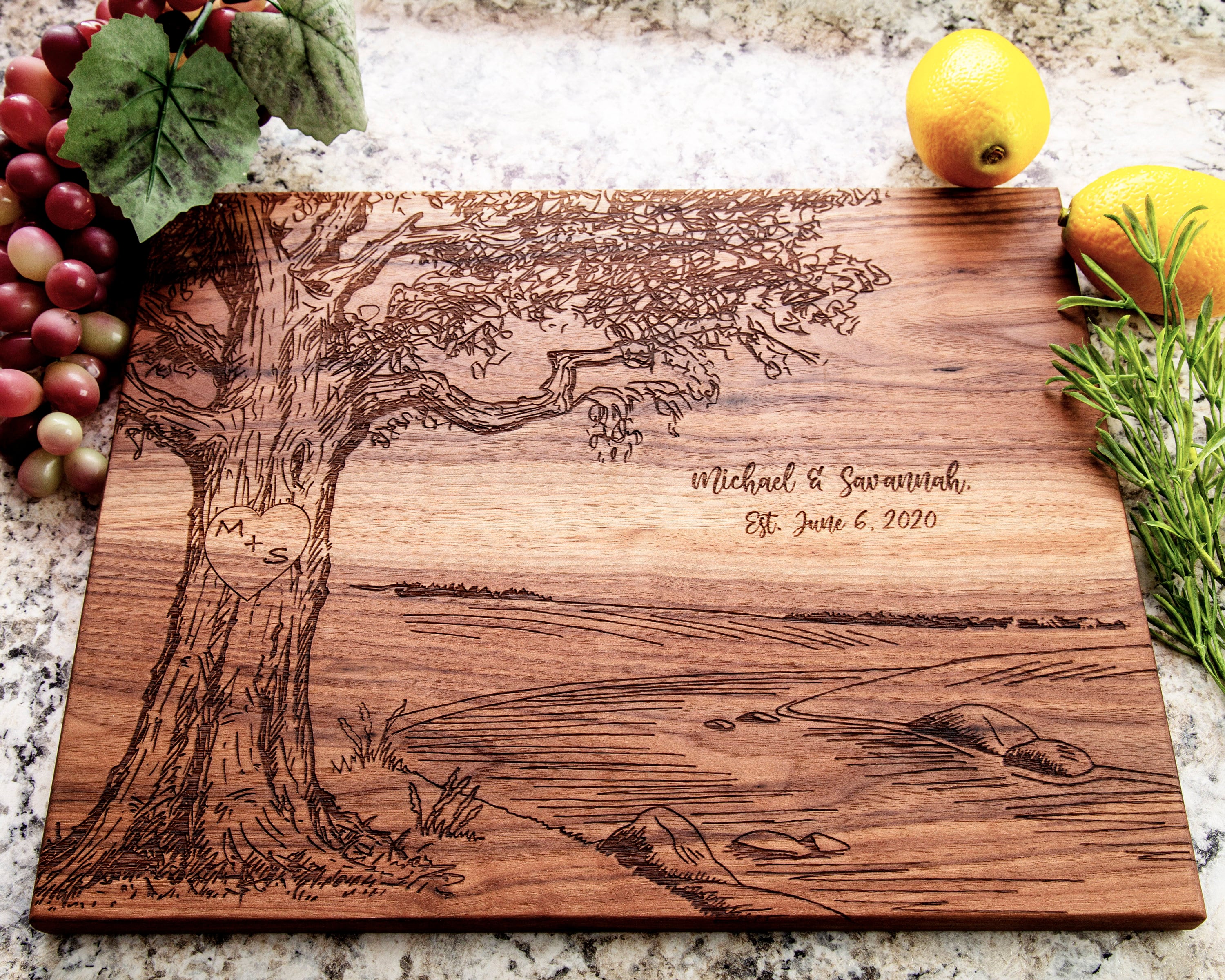 Personalized Cutting Board - Tree River Scene Board