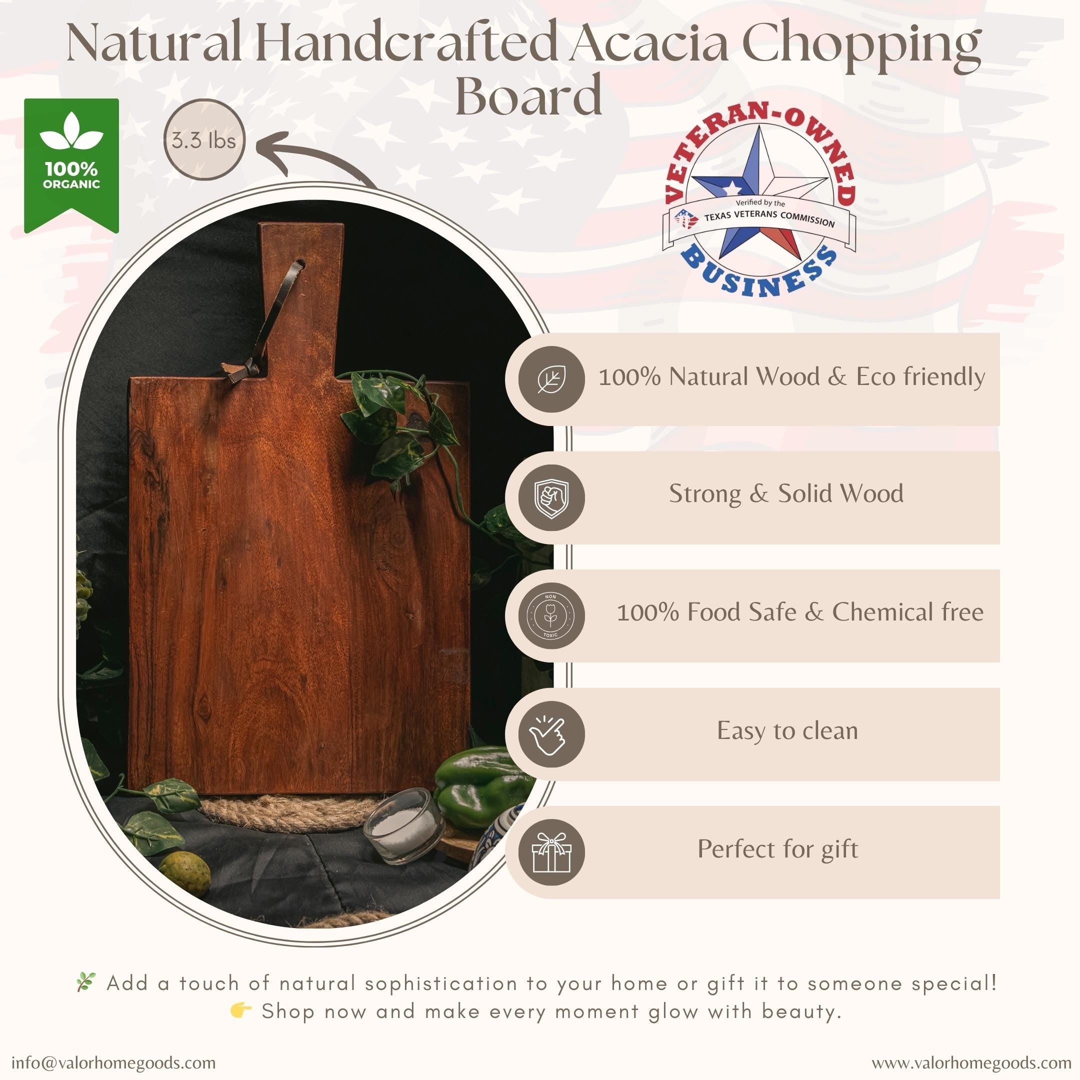 Handcrafted Acacia Wood Cutting Board - Rustic Serving Board
