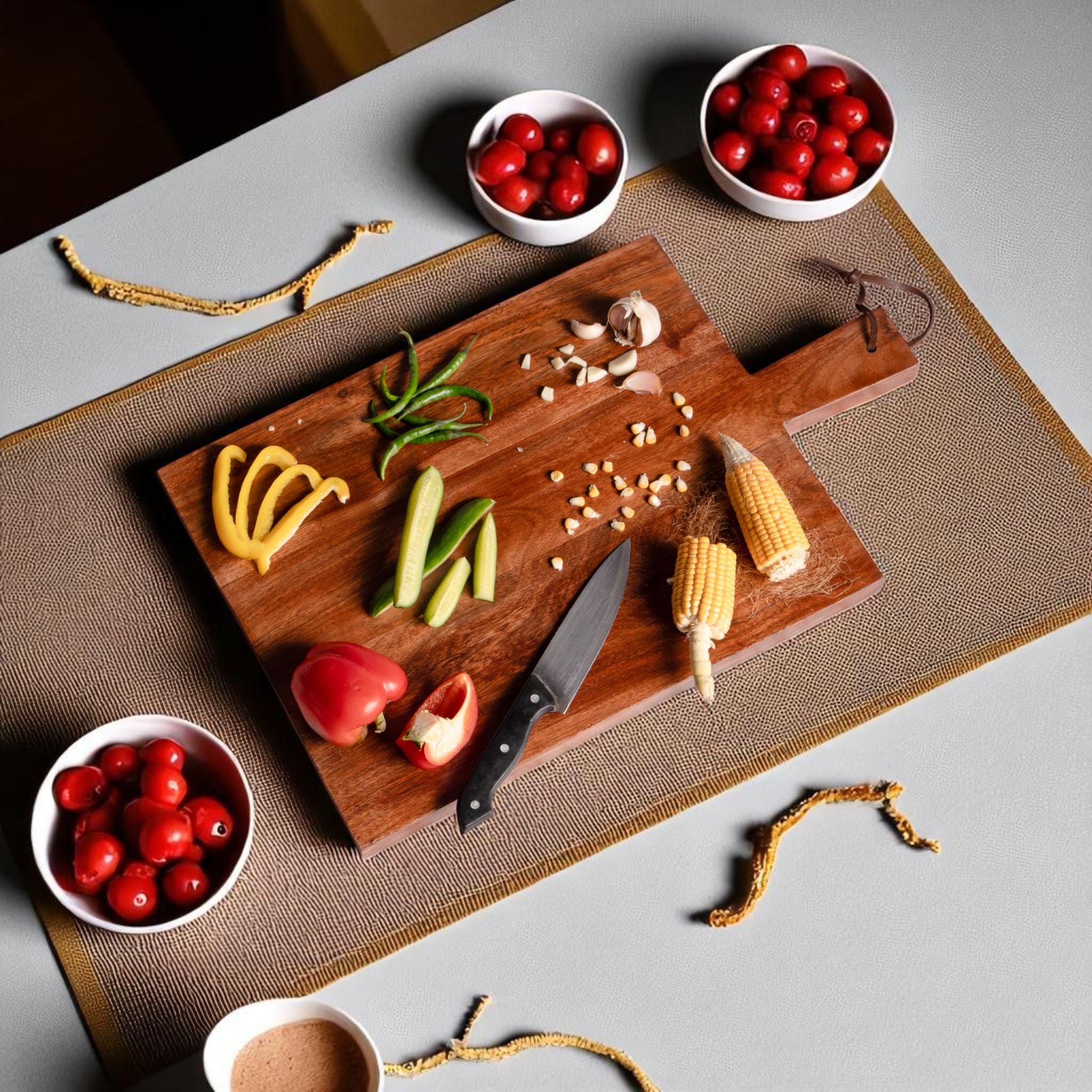 Handcrafted Acacia Wood Cutting Board - Rustic Serving Board
